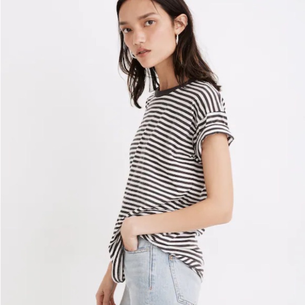 Madewell Whisper Cotton Rib-Crewneck Tee in Damien Stripe M - Picture 2 of 5